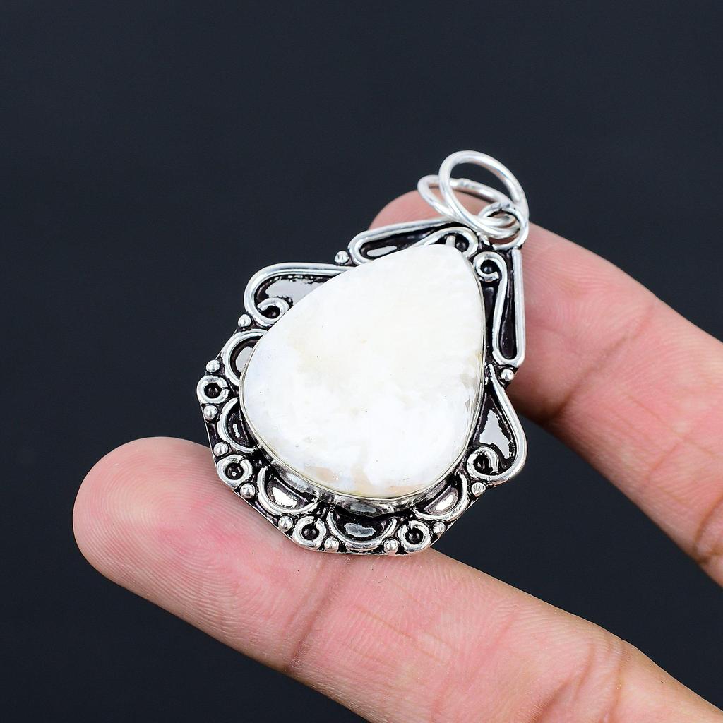 Подарок для женщин Ювелирная подвеска из стерлингового серебра 925 пробы с натуральным сколецитом