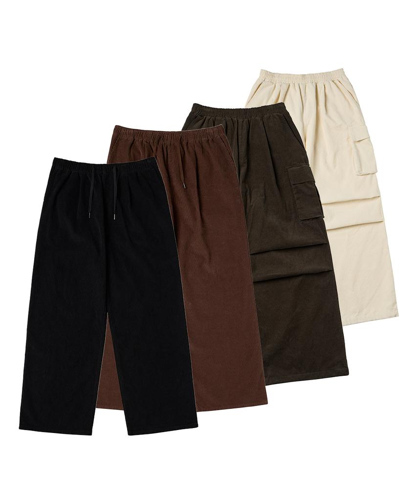 URBANAGE Corduroy Single-Pleat Wide Elastic Pants (Type B)