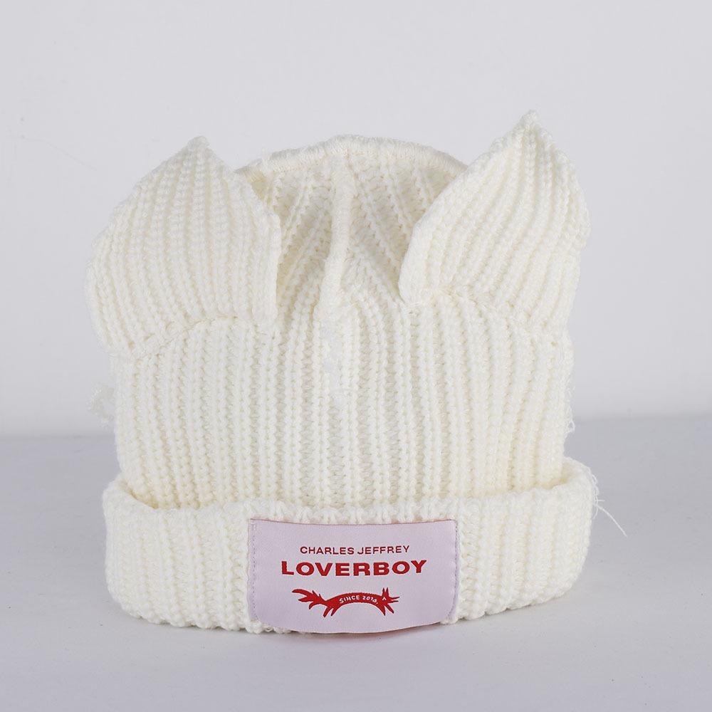 Cute Double-layer Loverboy Cat Ear Knit Hat Hooded Cap Warm Knitted Cap Soft Hip-hop Personality Ear Protection Hat Unisex