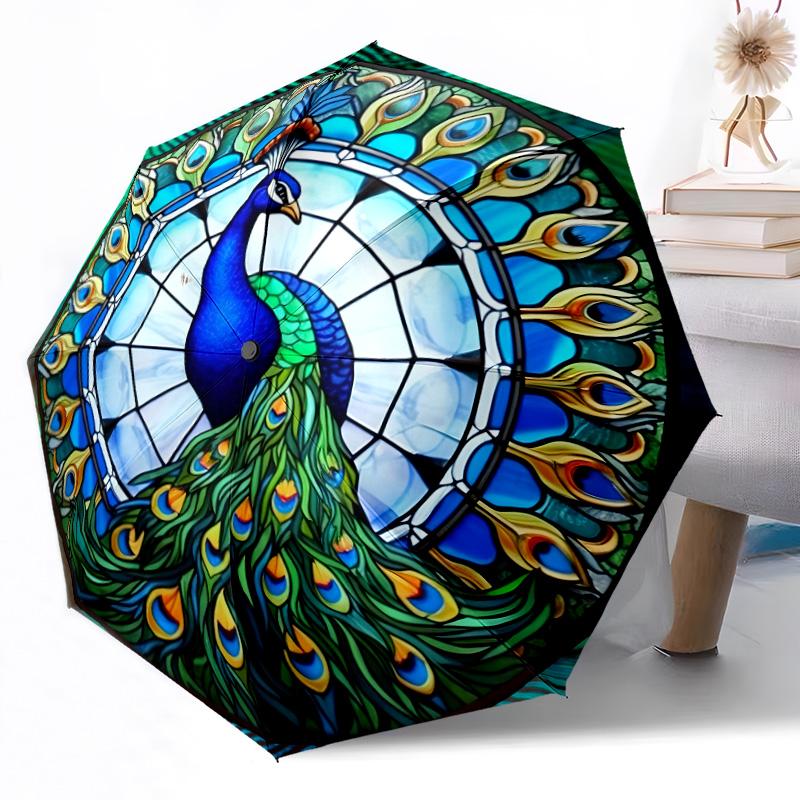 Blue Peacock Garden Outdoor Automatic Umbrella Retractable Design with 8-Rib Durability Lightweight Perfect Gift for Friends Family