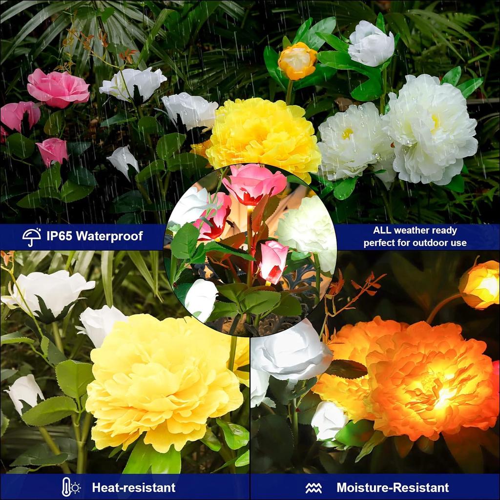 Солнечный светильник-пион для цветка, креативный садовый светильник, уличный водонепроницаемый ландшафтный светильник, имитация цветочного светильника для декора газона во дворе