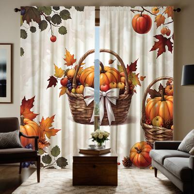 Комплект из 2 предметов, декоративная занавеска в виде осенних лиственных фруктов и тыкв, с желтым галстуком, украшение для дома