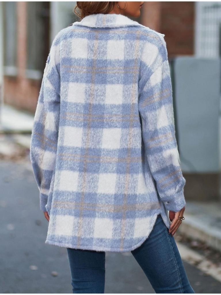 New Fashion Winter Clothes Women Plaid Jackets Coat Street Style Shacket Shirt Jacket Luxury Fluffy Button Down Long Overcoat