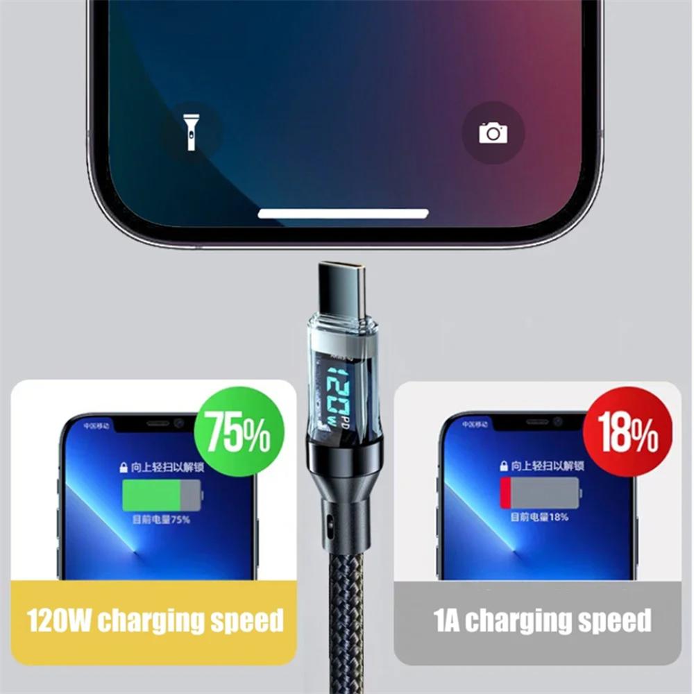 120 Вт USB Type C кабель для быстрой зарядки для Xiaomi Redmi LED Display Phone шнур для передачи данных для Samsung Huawei Honor OPPO 1M 2M