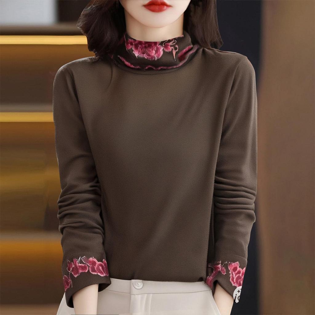 Женская модная литературная этническая вышивка Дын, ретро-топ с высоким воротом и длинными рукавами, вышитый