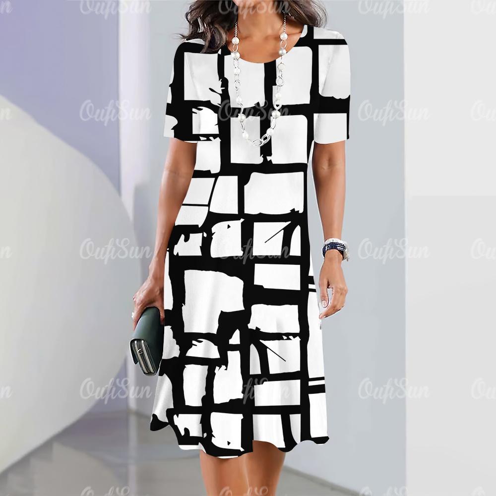 Summer Dresses For Women Fashion Harajuku Girls Sexy Striped 3D Print A-Line Dresses Holiday O Neck Female Loose Elegant Costume