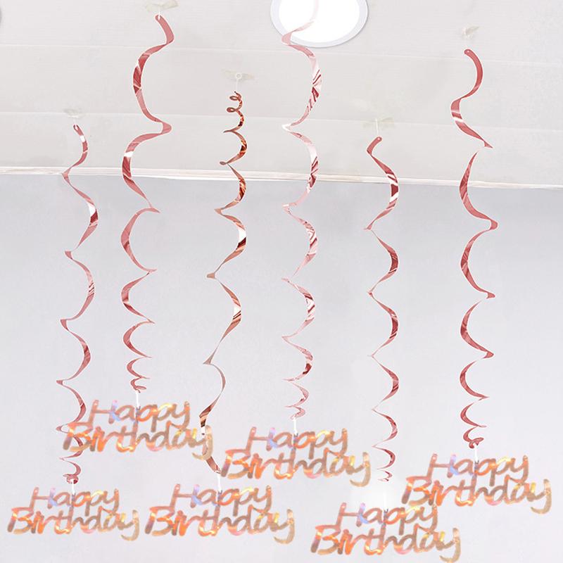 6Pcs/lot Happy Birthday Swirls Decoration 16 20 21 30 40 50 60 70 Years Rose Gold PVC Birthday Party Decorations Supplies 5