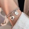 S925 Sterling Silver Heart & Letter Double Layer Bracelet: Women's Japanese Korean Style, Thai Retro Design.