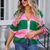 Women's Casual Fashion Comfortable Round Neck Cardigan Colorblock Long Sleeve Street Trend Knitted Sweater