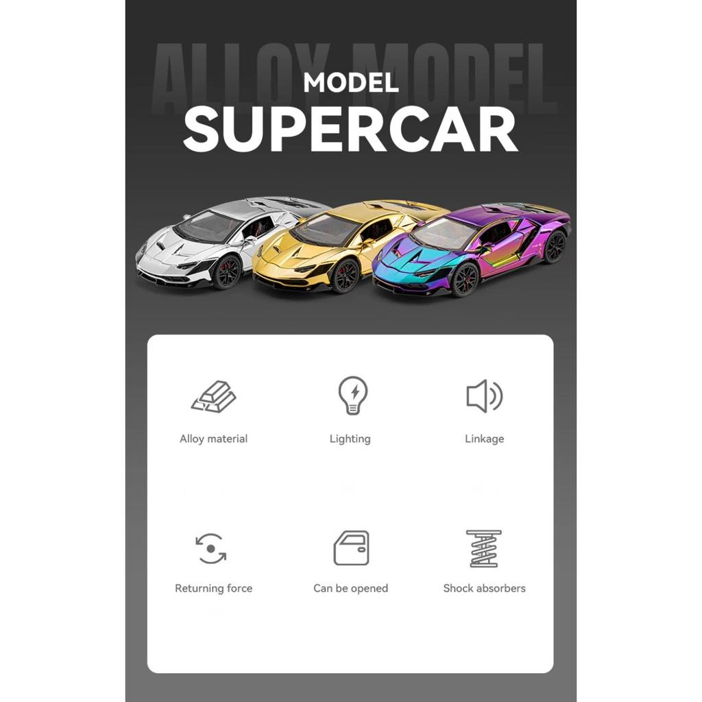 1/24 Lamborghini LP770-4 Alloy Electroplated Sports Car Model Diecasts Metal Racing Super Car Vehicles Model Sound Light Kids Toy Gift