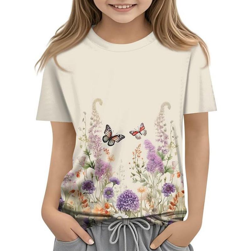 Детская футболка с 3D-принтом, новая повседневная универсальная детская одежда с цветочным 3D-принтом, футболка с короткими рукавами и круглым вырезом