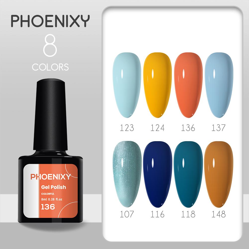 Набор лаков для ногтей PHOENIXY, 4/6/8/10 шт., гибридный полупостоянный светодиодный гель-лак для замачивания, все для маникюра, набор лаков для ногтей