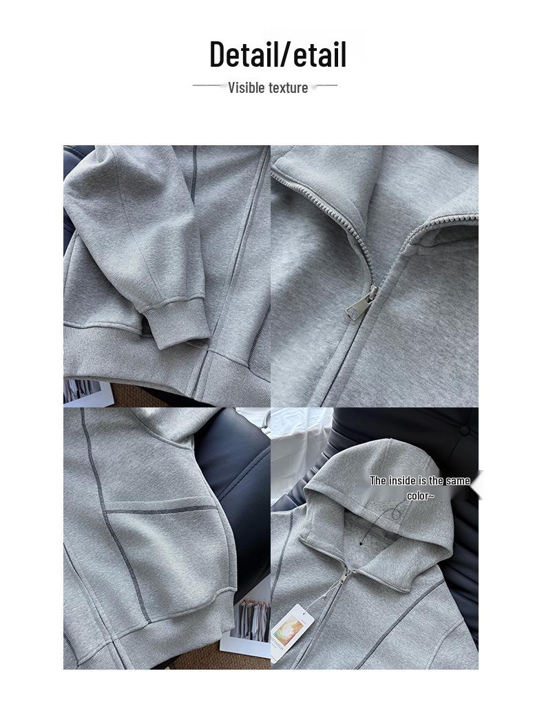 Women's Gray Sweatshirt Jacket - 2025 Early Autumn/Winter Korean-Style Petite Versatile Commuter Outfit