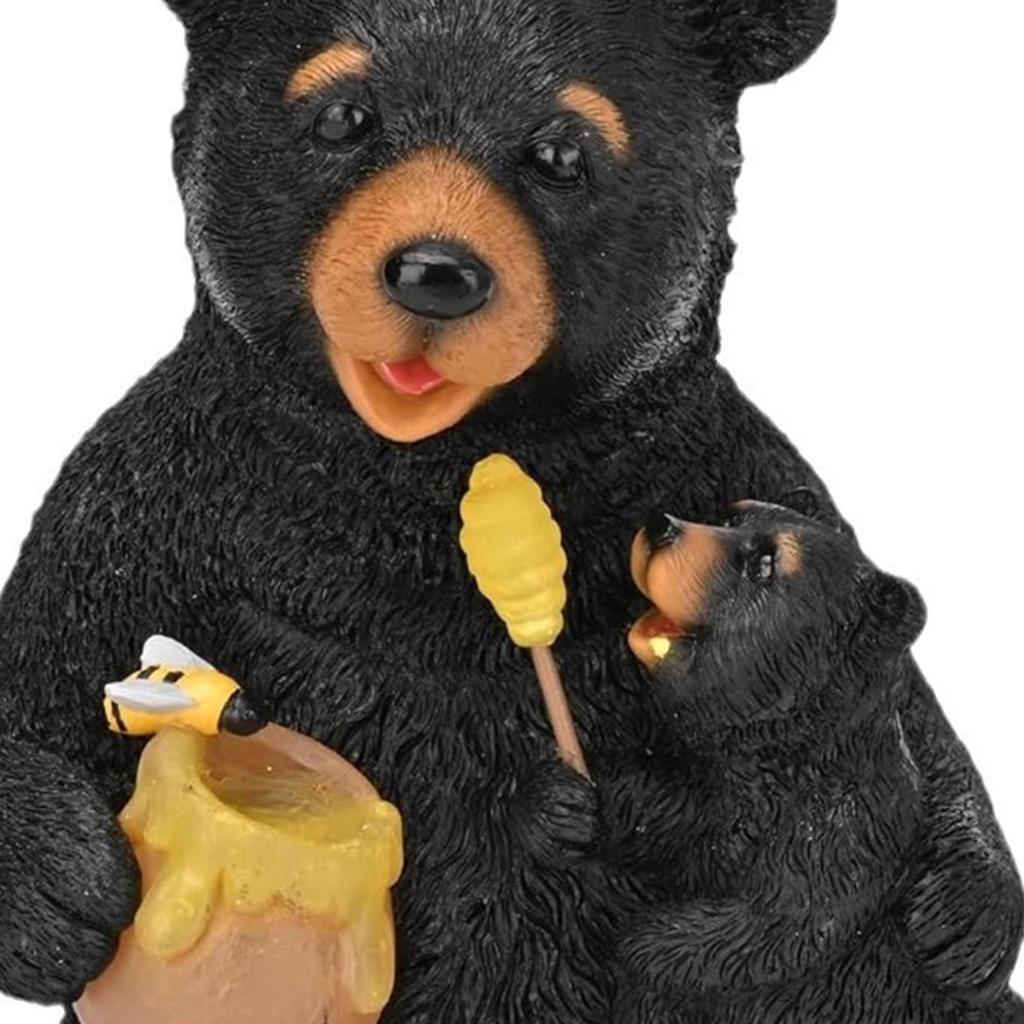 Solar Garden Statue Black Bears Figurine, Resin Outdoor Figurine Light, Decorative Sculpture for