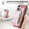 RFID Blocking Zippered Wallet Phone Case with Card Slot & Stand for iPhone Samsung Xiaomi Google Magnetic Car Mount Stylish Floral Print Phone Cover
