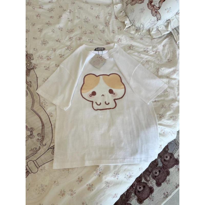 Милые футболки в стиле Харадзюку для женщин в японском стиле Y2k в стиле преппи с милым мультяшным принтом, свободные футболки, топы, мягкие, для девочек