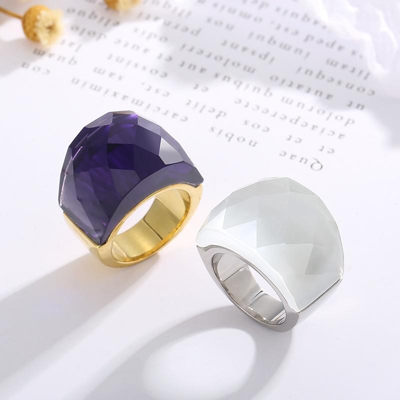 Traditional Stainless Steel Fashion Zircon Women's Multi-color Rose Gold Plated Lovers Wedding Band Ring