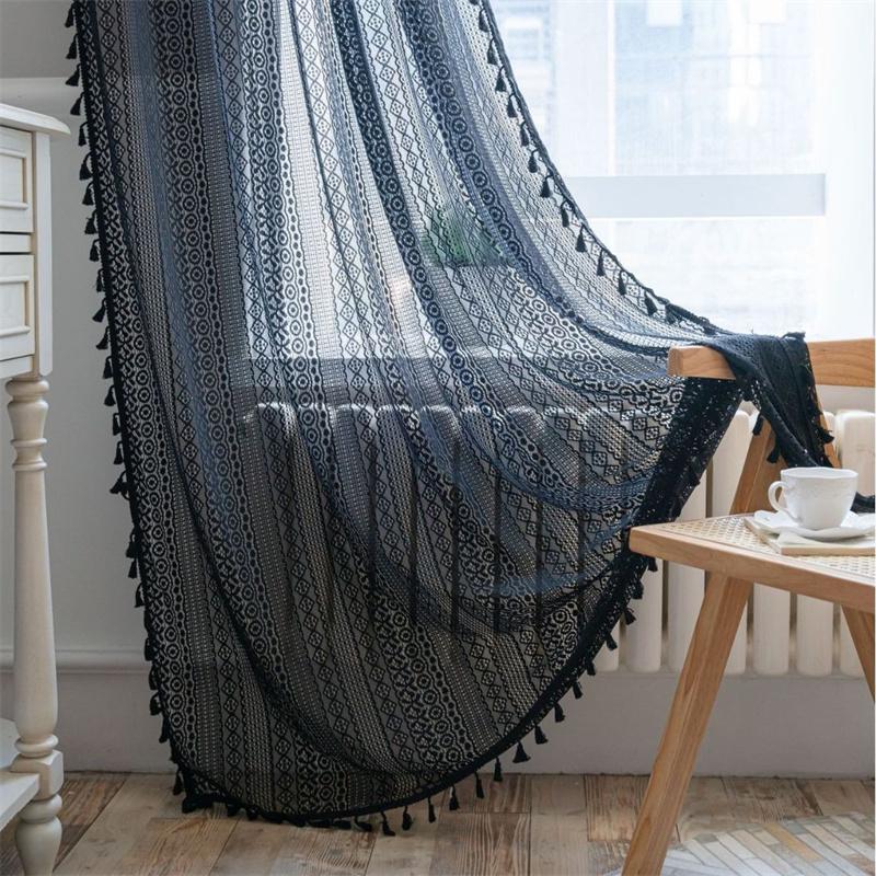 Hand-Crochet Blackout Sheer Curtains - Vintage Openwork Drapes with Rustic Charm for Bay Window & Cottage Style Homes (Balcony/Living Room)