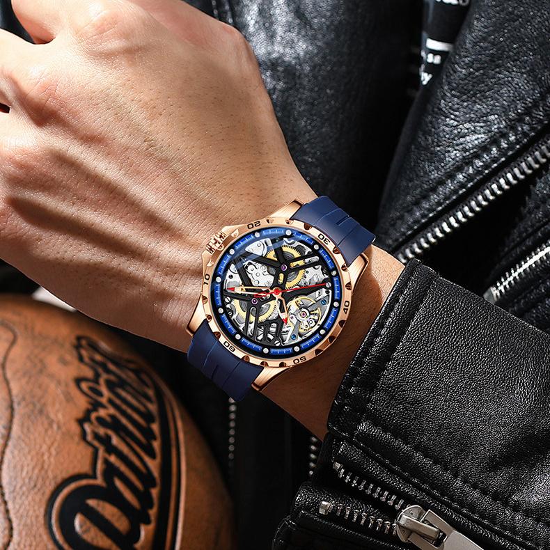 AILANG новые часы полые полностью автоматические механические часы водонепроницаемые мужские часы силиконовая лента