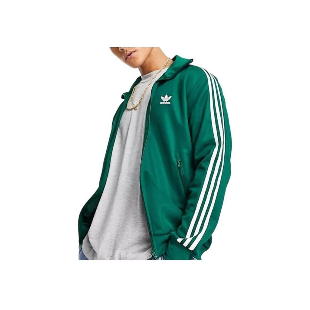 Adidas Оригинальная куртка с длинными рукавами и воротником на молнии с логотипом в полоску трилистника, мужские куртки темно-зеленого цвета IA4777