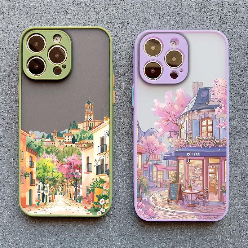 Dazzling Anime Street View Scenery Phone Case for IPhone 13 12 11 Pro Max Mini 16 15 14 Max Plus 7 8 Plus SE2 X XR X Back Cover