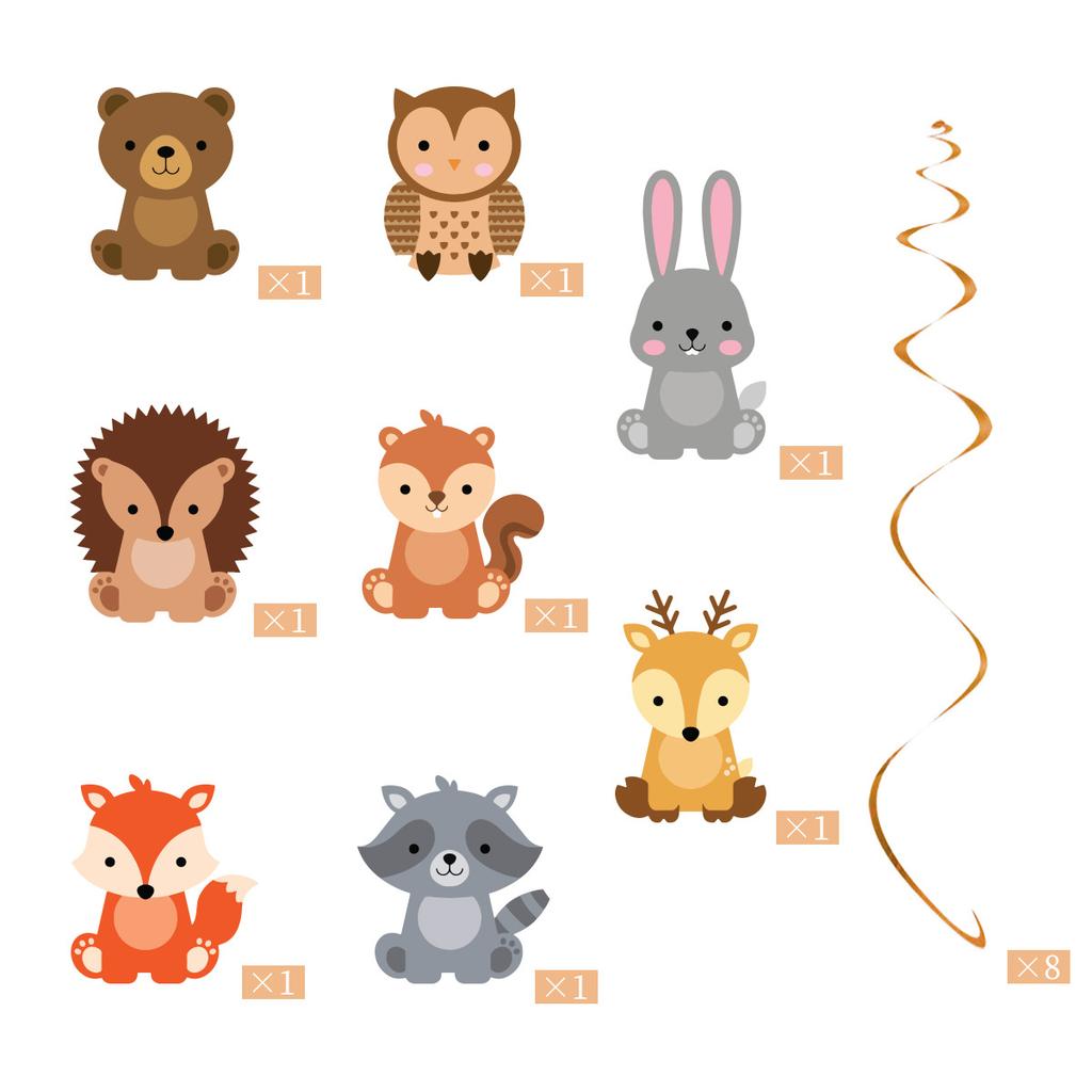 Mori Small Animal Birthday Flag Latte Flower Spiral Pendant Set Fox Hedgehog Birthday Banner