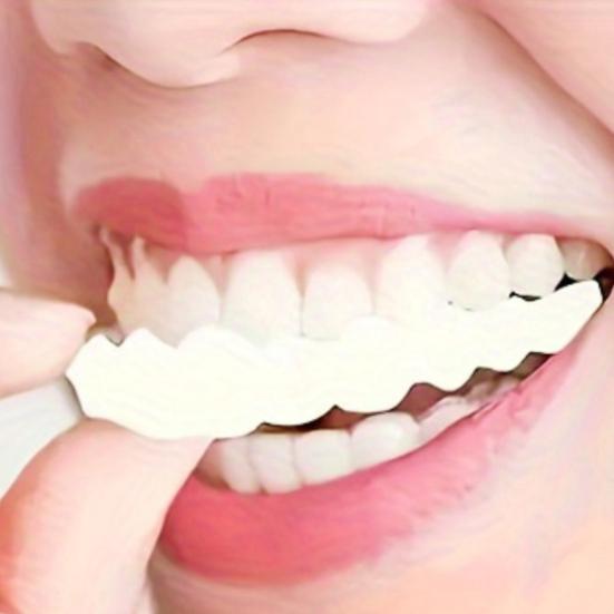 1 комплект искусственных зубов, регулируемых для мужчин, женщин, верхних и нижних, косметических зубных протезов, виниров, пятен, естественный оттенок, уверенная улыбка, временный зуб