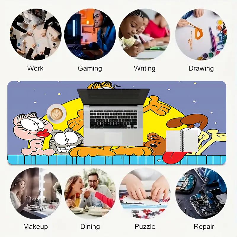 1Pc Garfield'S Cosmic Adventure Gaming Mouse Pad Keyboard Desk Mat Non-slip Rubber Lock Edge Waterproof Computer Mousepad for Office Home Decor Y187