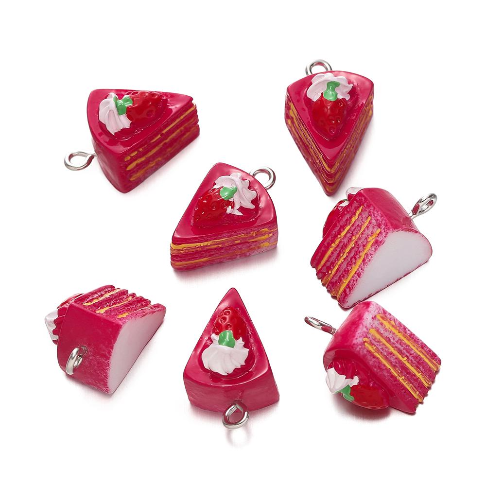 5Pcs/Lot Cartoon 3D Mini Strawberry Cake Resin Pendant Charm For Crafts Jewelry Making DIY Necklace Bracelet Earring Accessories