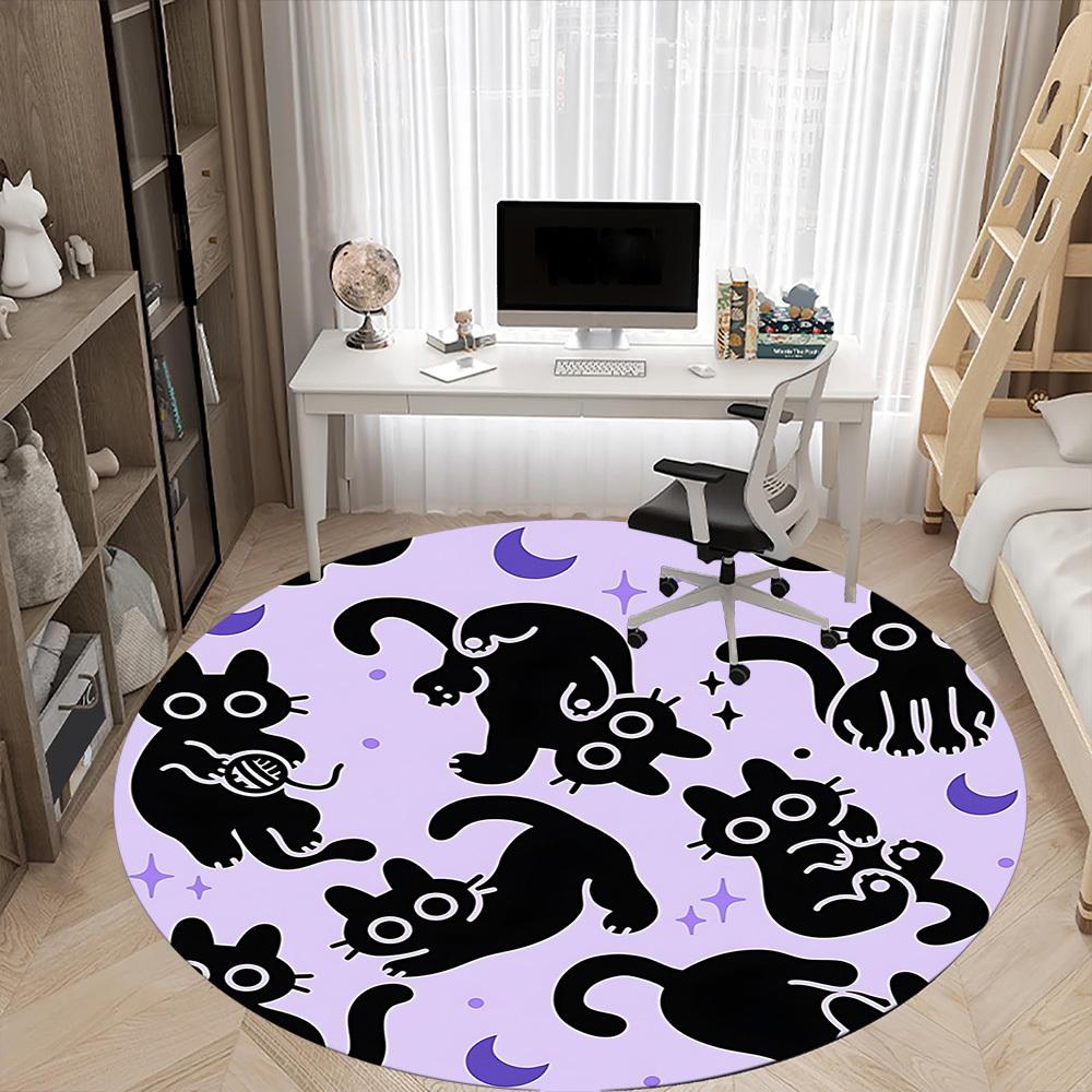 1pc Cat Moon Office Round Area Rug,  Mat Suitable For Office, Under Office Chairs Bedroom Living Room Home Decor, Room Deco
