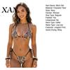Thin Tailoring Bikini 2Pcs/Set Set for Women, Double-Sided Strappy Swimming Trunks, Hanging Neck Double-sided Triangle Cup No Steel Ring Bra, Leopard