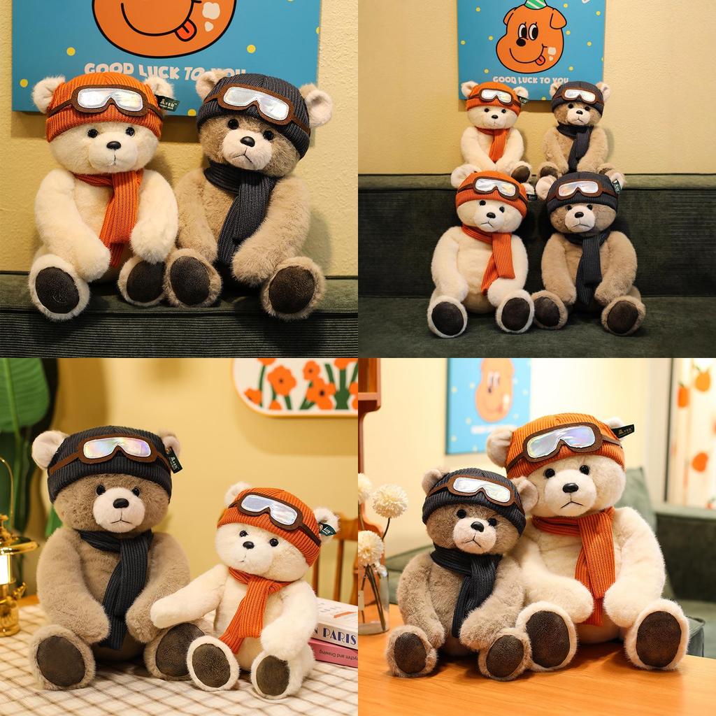Teddy Bear Plush Toy With Hat And Scarf Design For Holiday Gift And Home Decor