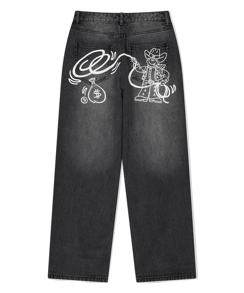 MAHAGRID Back Logo Washed Denim Pant Black(Mg2Ffmd113A)