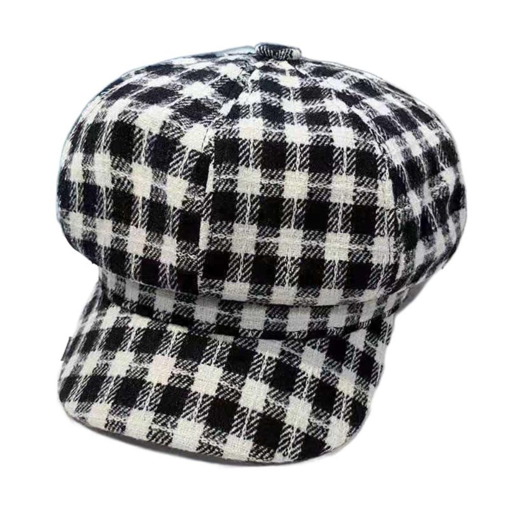 Small Fragrant Style Women Painter Hat Korean Style Women Octagonal Cap Plaid Beret Hat  Outdoor
