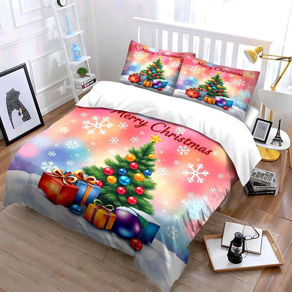 Christmas Tree with Gifts Print Bedding Duvet Cover Set Duvet Cover Pillowcases (1*Duvet Cover 2*Pillowcases, without duvet insert)