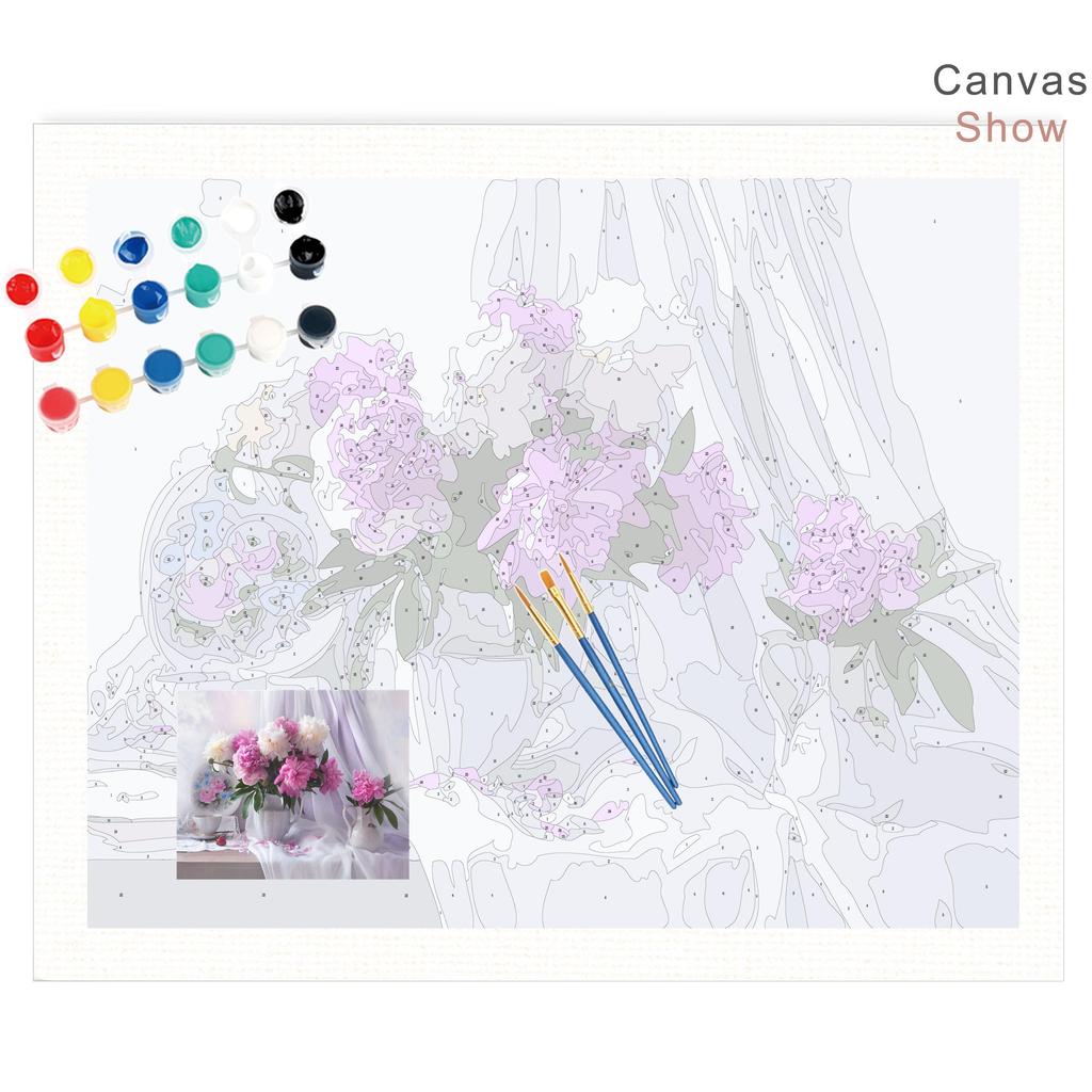 RUOPOTY Краска по номерам, цветок пиона, настенное искусство, уникальный подарок, ручная роспись на холсте, картина по номерам, уличный декор для детской комнаты