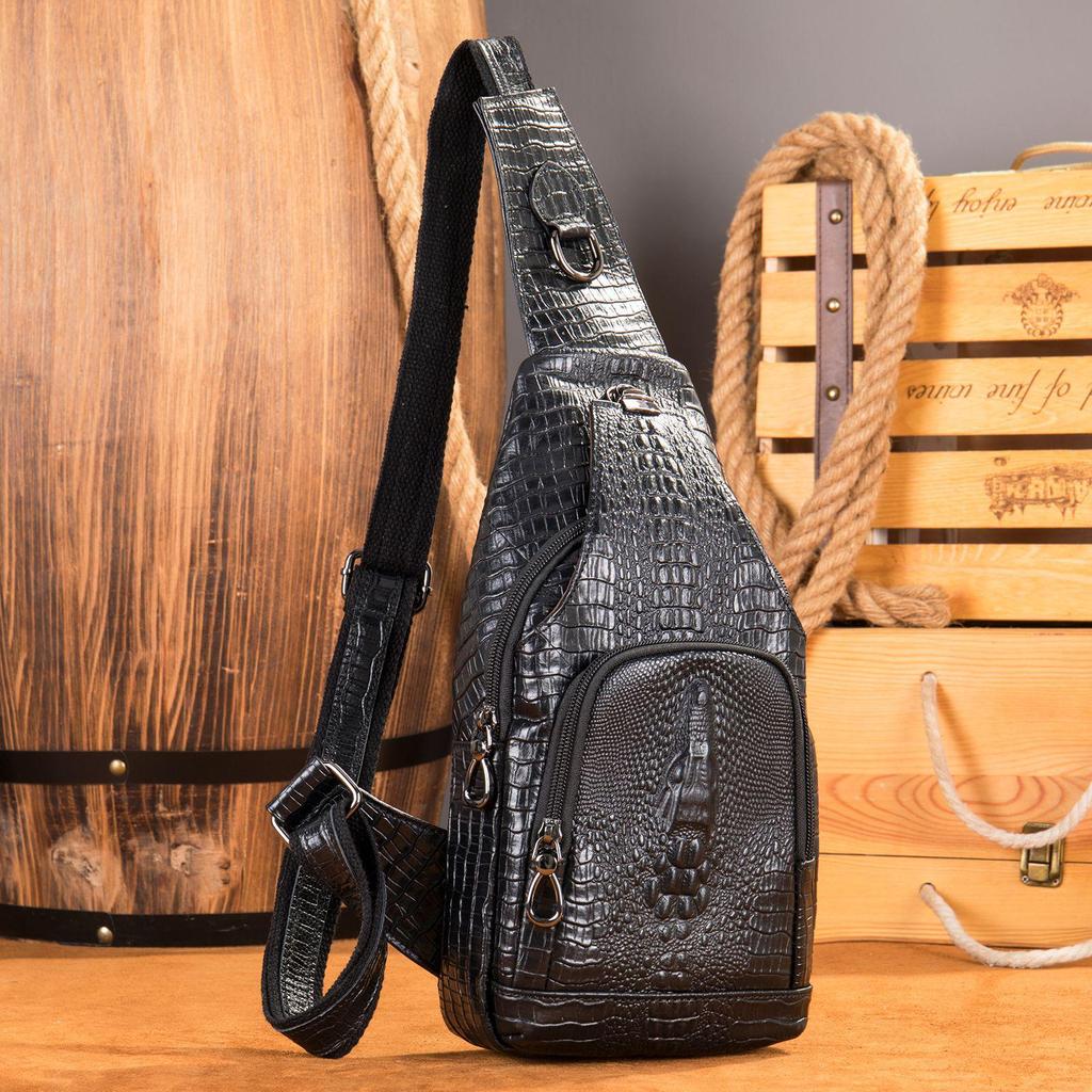 Men's Korean Style Crocodile Pattern Crossbody Chest Bag - Trendy and Sporty for Business Commute