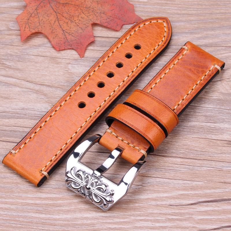 Genuine Leather Watch Band Strap 20mm 22mm 24mm Handmade Watchband 4 Colors Women Men's Thick Bracelet Belt Watches Accessories