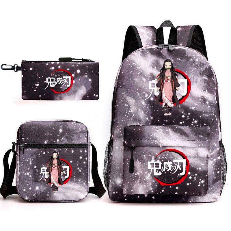 New Schoolbag Animation Three-piece Set Heat Transfer Schoolbag Small Shoulder Pencil Bag Primary and Secondary School Students Backpack