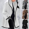 Ladies Coat Color Matching Loose Single Button Thick Warm Long Sleeve Loose Hooded Woolen Coat Female Winter Outerwear