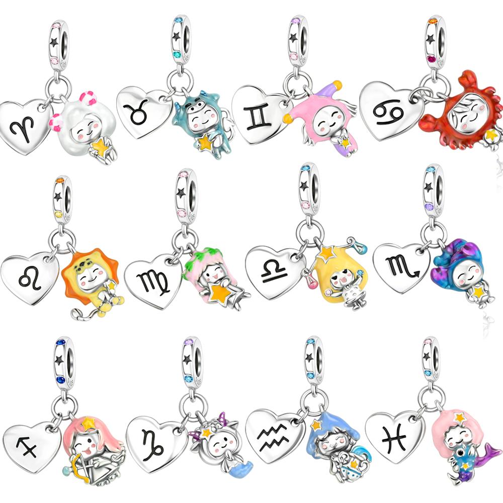 Прекрасный Медный Овен Лев 12 Созвездий Зодиака Коллекции Шарм Подходит Оригинальным Браслетам Женский DIY Изысканные Ювелирные Изделия