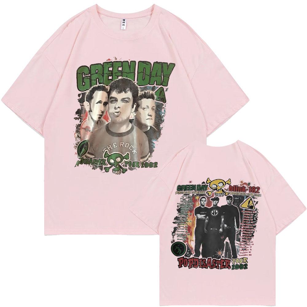 Редкие Панк-группа Green Day Popdisaster Тур 2002 Футболки Унисекс Женские Винтажные Готик-Рок Оверсайз Футболка Мужские Хлопок Повседневные Футболки