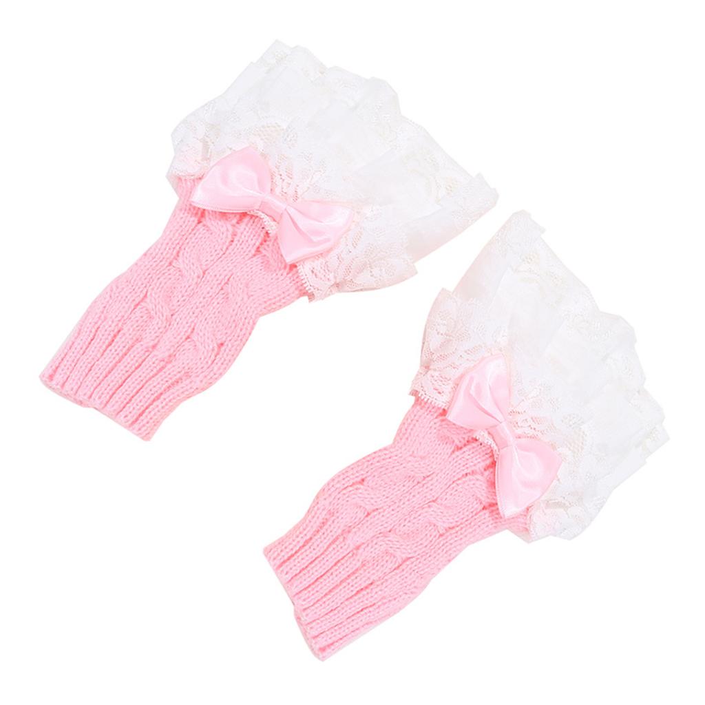 Lolita Lace Bowknot Gloves Y2K Fingerless Gothic Winter Warm Sunscreen Sleeve False Sleeve Gloves Women JK Clothing Accessories