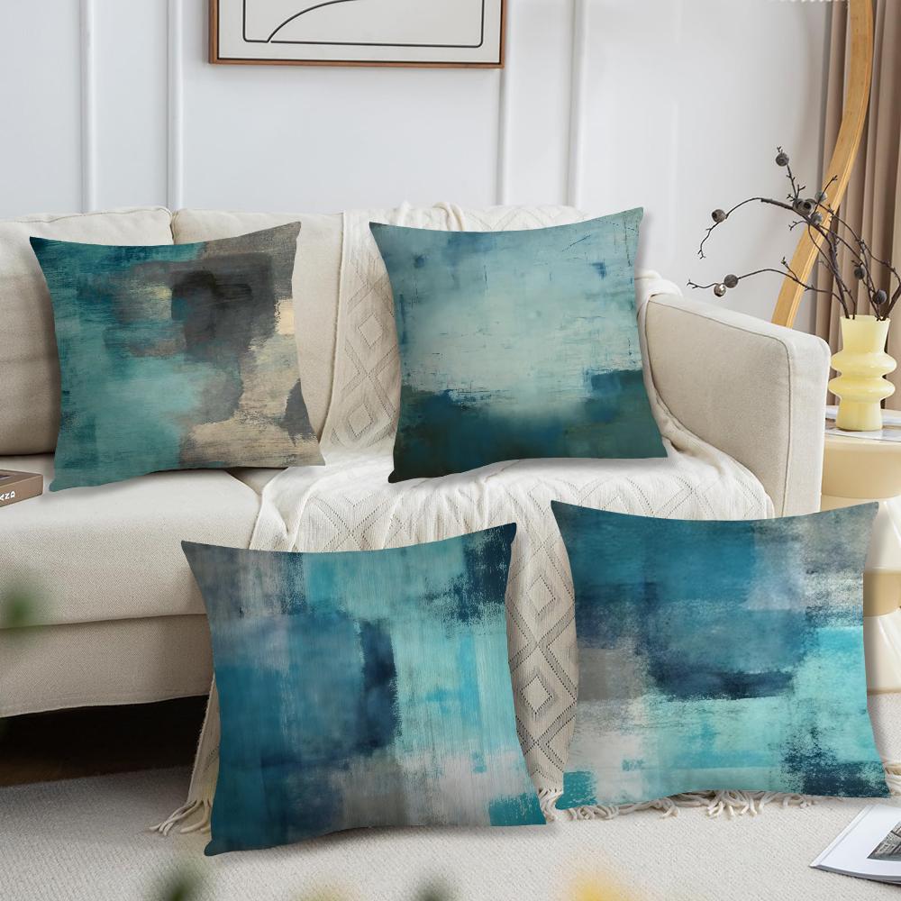 Dark Blue Abstract Lines and Color Blocks cushion cover For Pillow Printing Sofa Decoration Home Room Office Nordic Simplicity