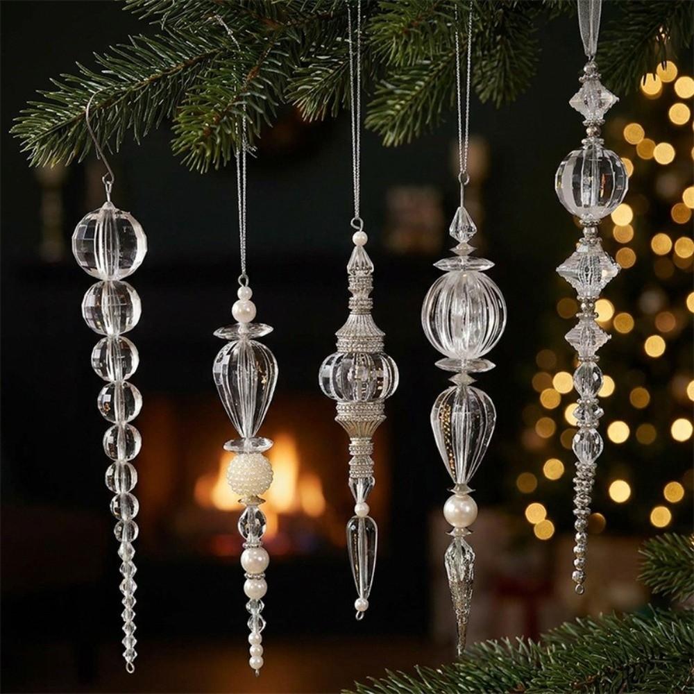 Transparent Acrylic Christmas Ornament Beaded Christmas Pendant Holiday Home Decoration