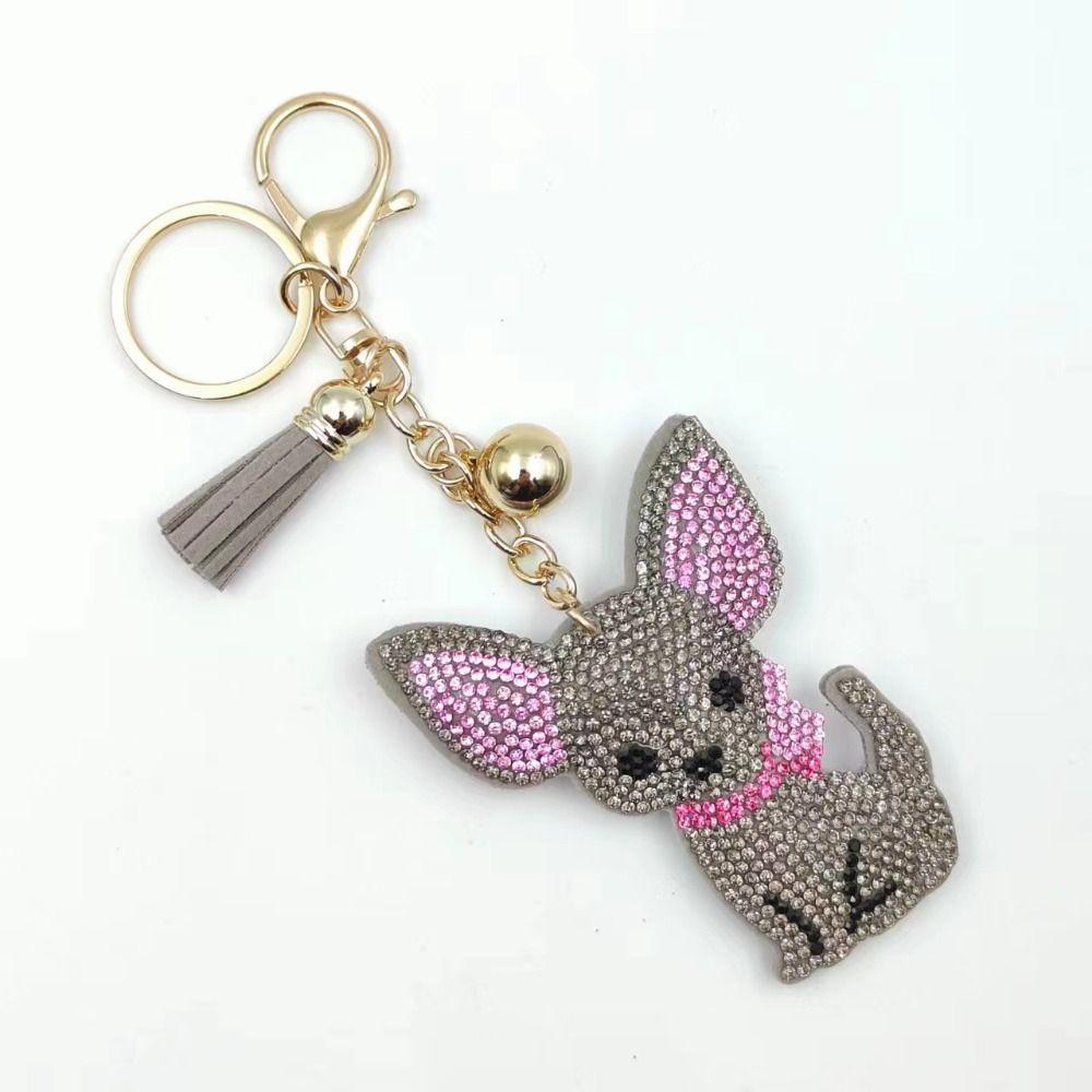 Bag Pendant Chihuahua Keychain Gold Color Crystal Keychain Fashion Dog Keyring Bag Accessories
