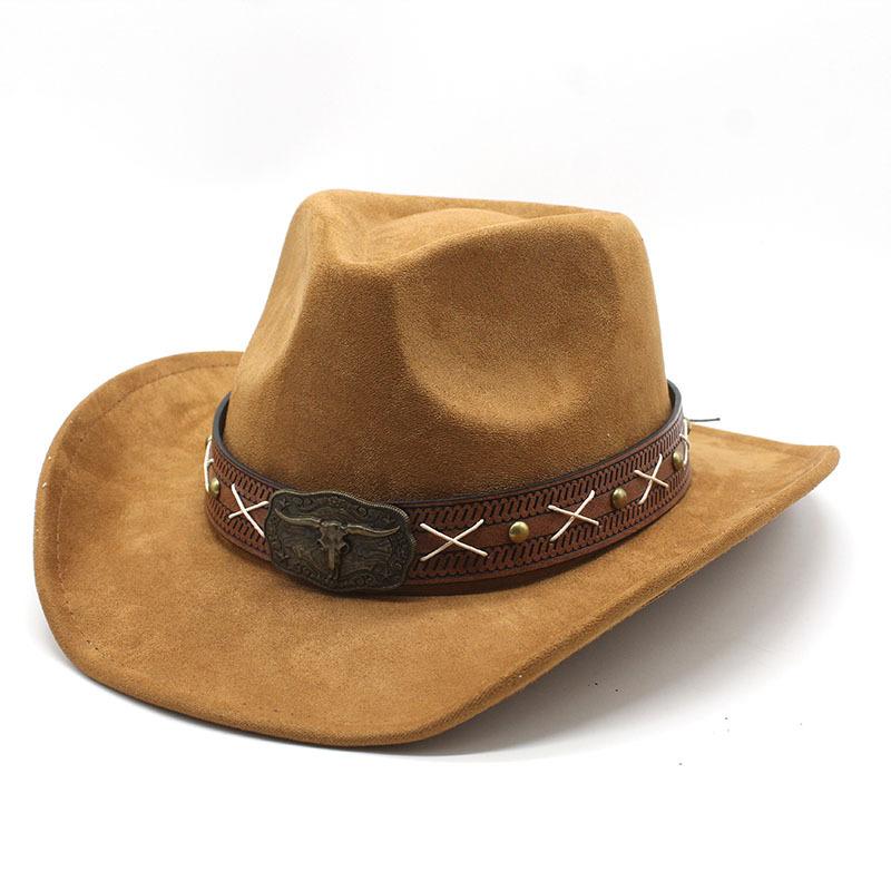 Western Cowboy Hat Suede Bullhead British Jazz Hat Men'S And Women'S Ethnic Hat Top Hat