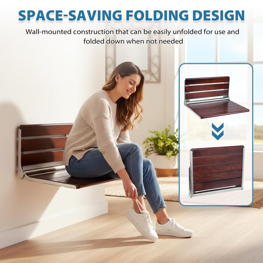 Деревянная душевая скамья 18 дюймов, настенная, откидная, душевой стул для пожилых и инвалидов