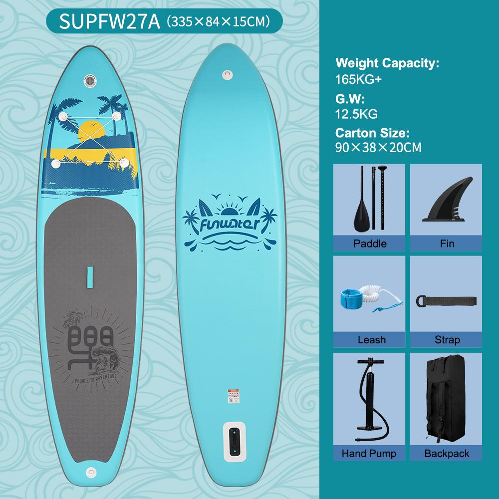 FunWater Stand Up Paddle Board Large Size 335×85×15CM Inflatable Paddling Board Surfboard Surf Sup Board Non-Slip  Paddle Board
