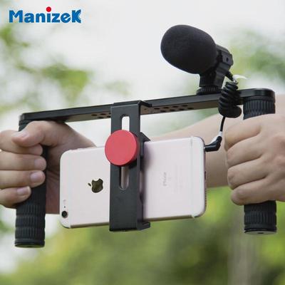 Manjike Портативная алюминиевая клетка для телефона со светом и микрофоном для прямой трансляции